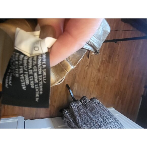 Bronze Metallic Leather Biker Jacket MIXIT L  Zipper Collar Pockets Glam - Picture 3 of 12